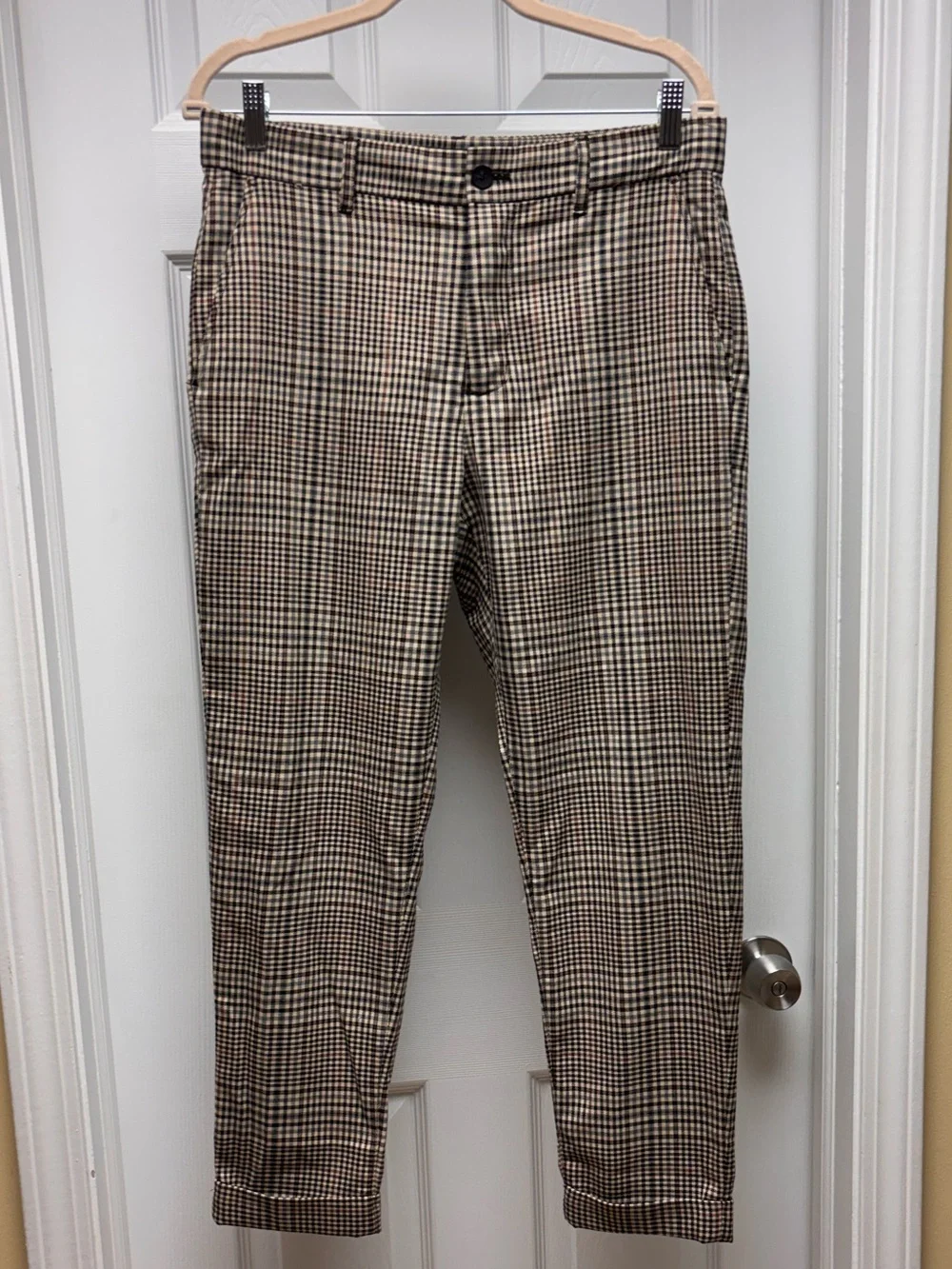 Zara Men’s Plaid Cropped Dress Pants Size 31 Tan Brown Black Gray